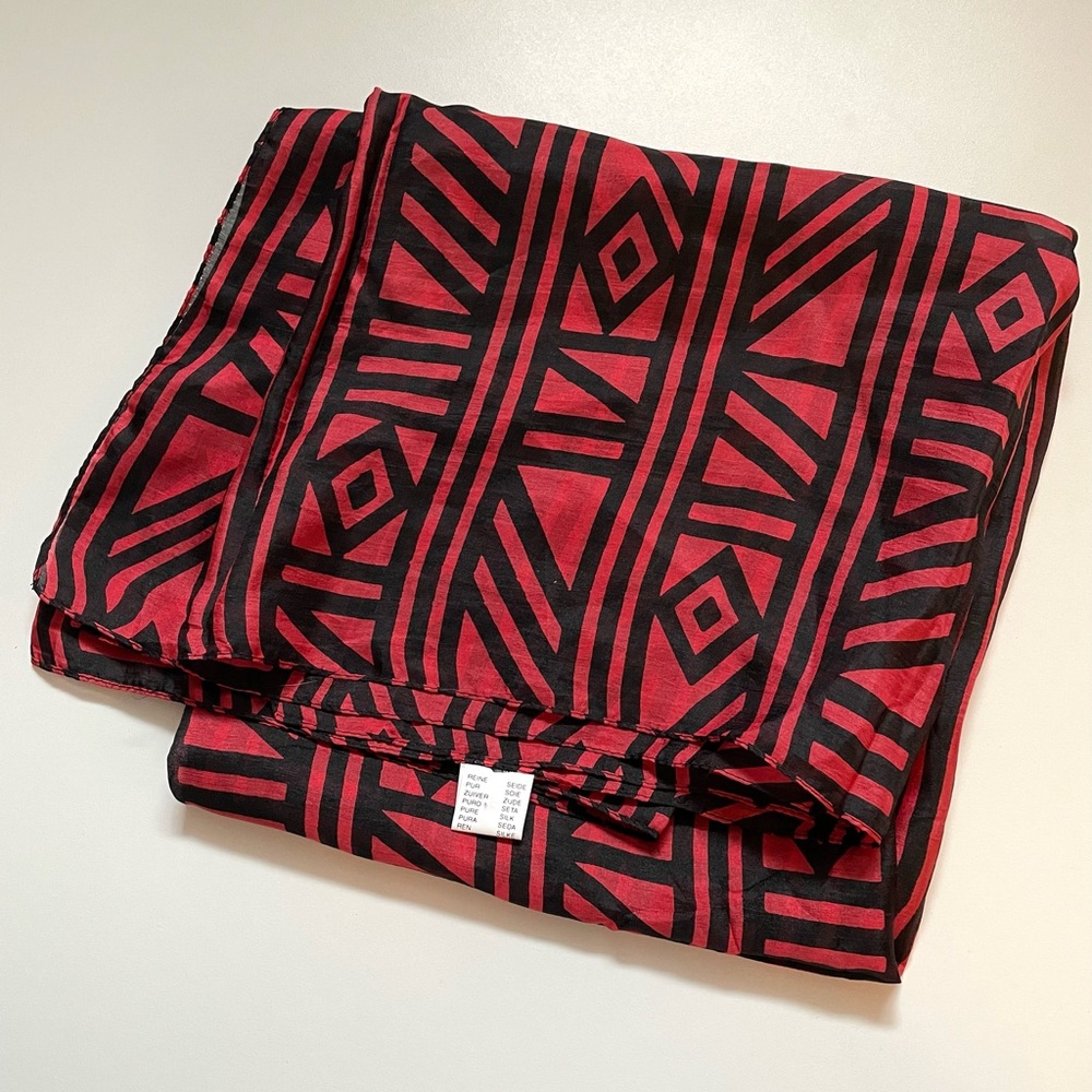 SILK Black Red Scarf